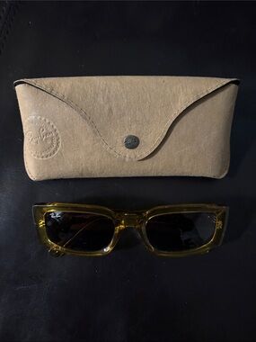 Ray-Ban Amber/Yellow Rectangular Sunglasses with Tan Case